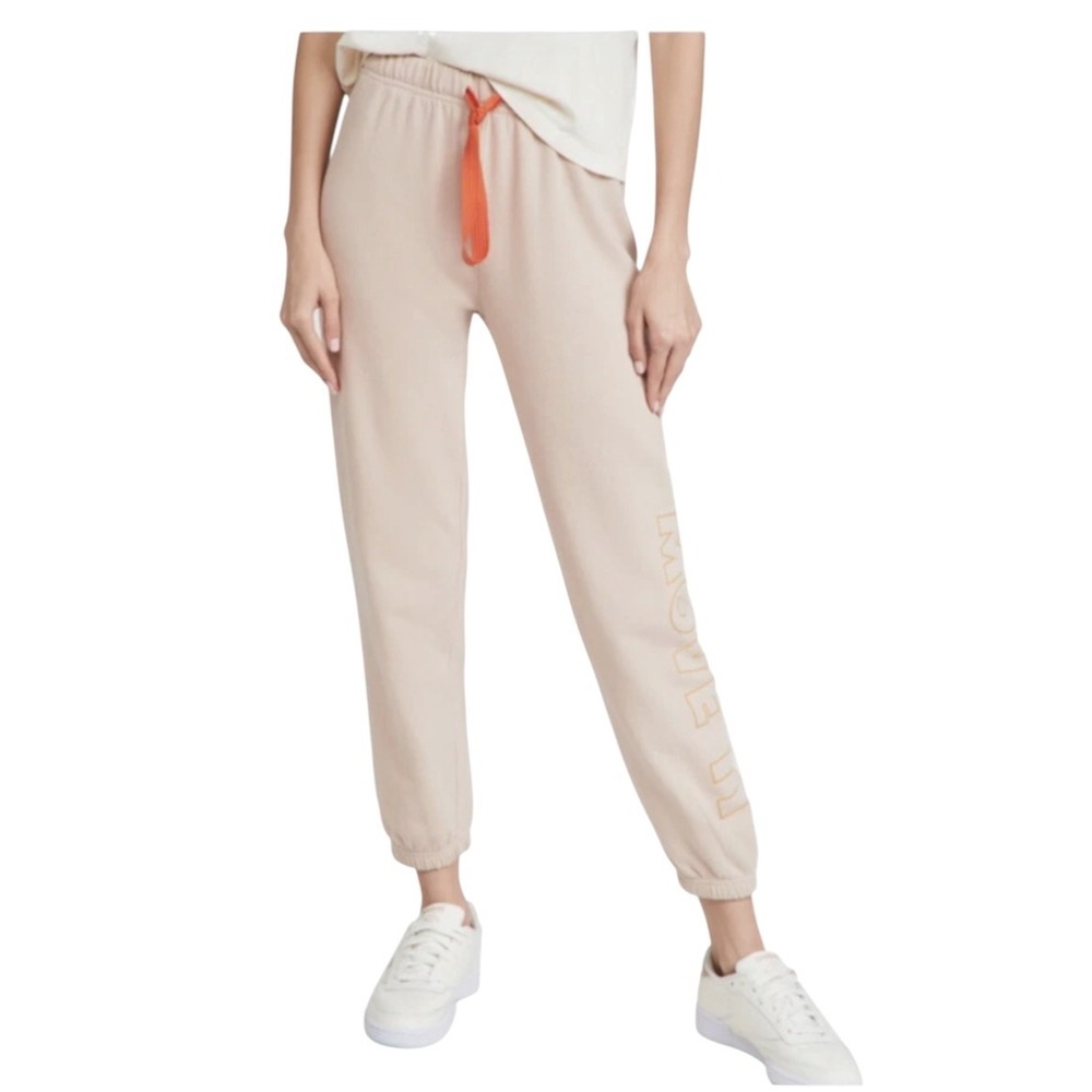 Mother Move It Jogger Sweatpants Tan Orange Drawstring High Rise Graphic Small
